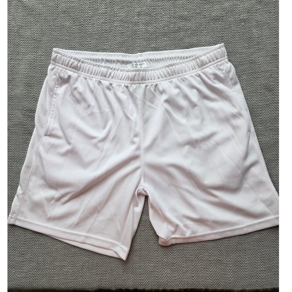 Coofandy Mens White Mesh Athletic Shorts Size L Elastic Waist Gym Running Sport